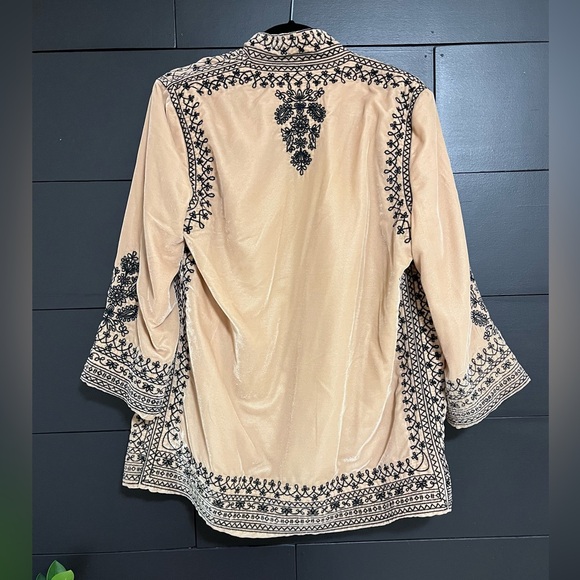 ZARA Beautiful Velvet Satin Embroidered Kimono Style Cardigan Coat Like New XS - Picture 9 of 12